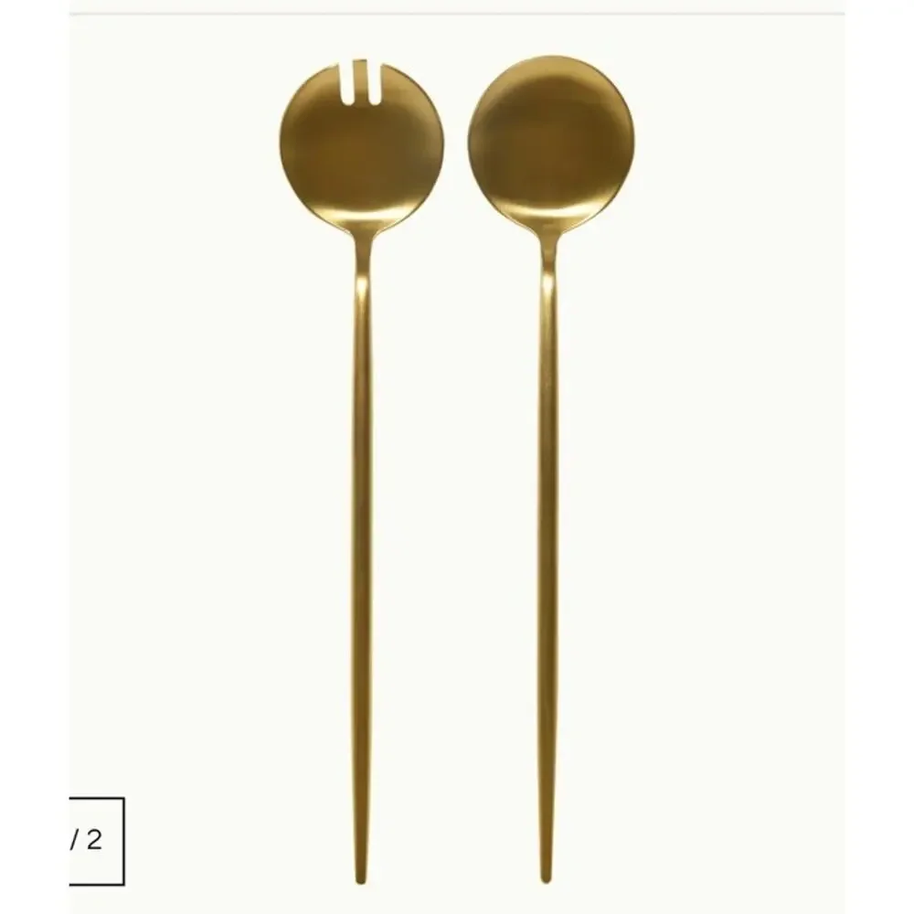 Gold toned steel Salad Servers Set by Taja NIB